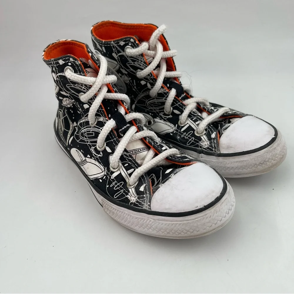 Converse Boys CTAS Black White Space Odyssey- SZ 2 Y -Hi Top Basketball Shoes